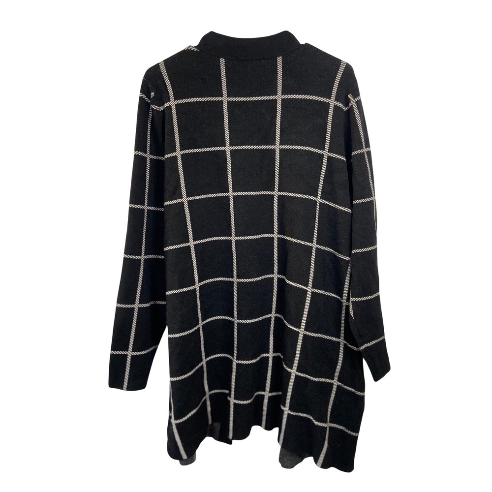 Rachel Zoe Black White Windowpane Plaid Open Front Cardigan Sweater Plus Size 1X - Picture 2 of 12